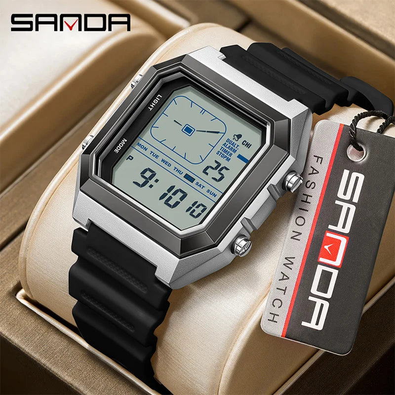SANDA 6307 New Men's Digital Multifunctional Night Light Timer Calendar Outdoor Sports Waterproof Student Electronic Watch reloj