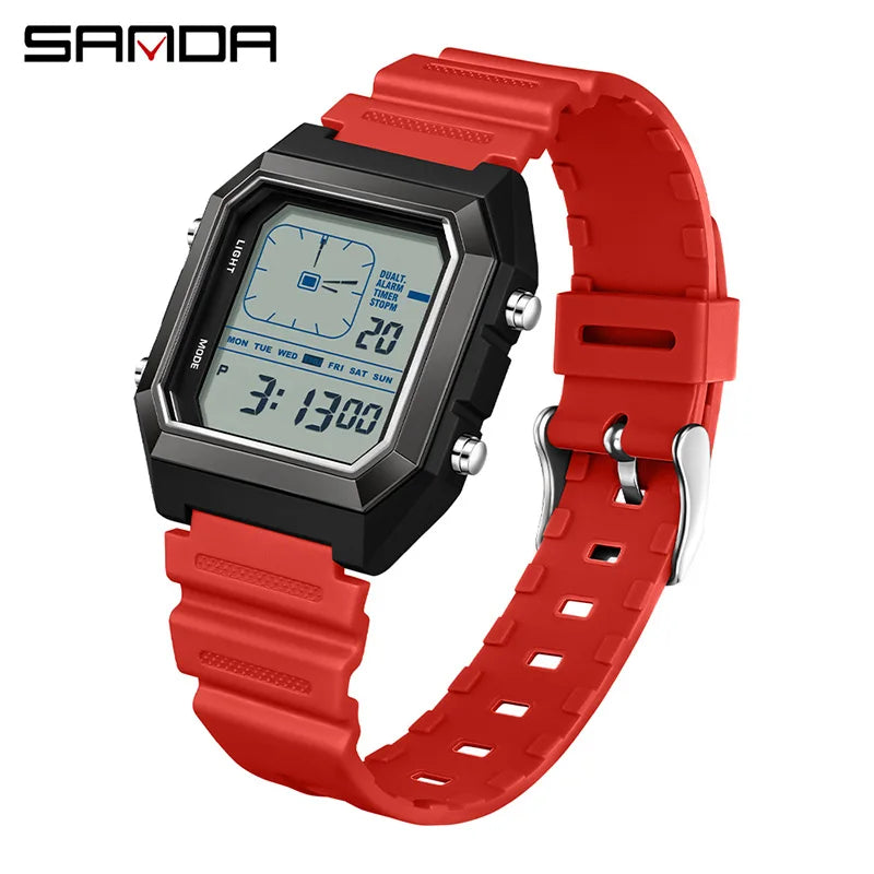SANDA 6307 New Men's Digital Multifunctional Night Light Timer Calendar Outdoor Sports Waterproof Student Electronic Watch reloj