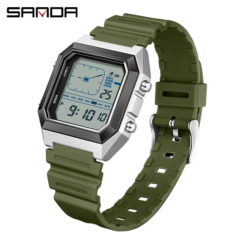 SANDA 6307 New Men's Digital Multifunctional Night Light Timer Calendar Outdoor Sports Waterproof Student Electronic Watch reloj