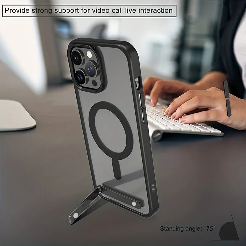 2 In 1 Magnetic Phone Case with Metal Kickstand for iPhone 15  Pro Max 14 Plus 13 11 12 Mini Slim Mobile Stand Cases Back Cover