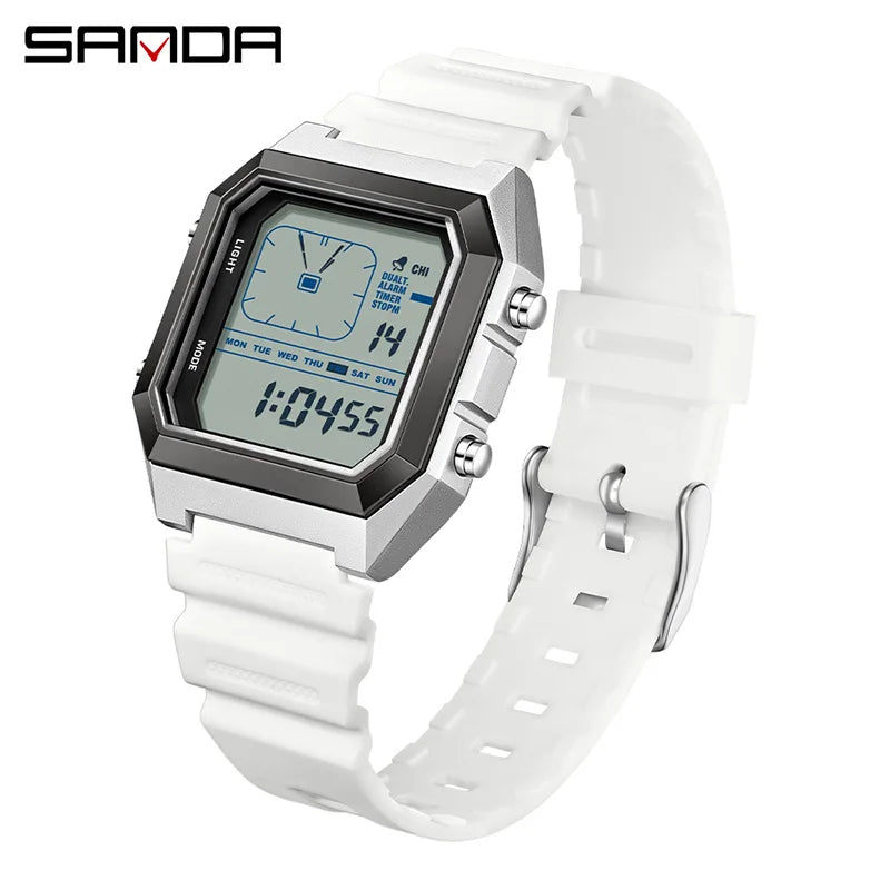 SANDA 6307 New Men's Digital Multifunctional Night Light Timer Calendar Outdoor Sports Waterproof Student Electronic Watch reloj