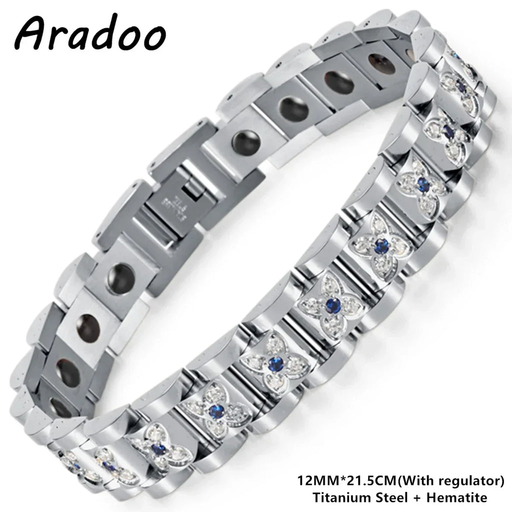 ARADOO Titanium Steel Watch Band Men's Bracelets Stainless Steel Magnetic Wristband Bracelet Gentlemen Jewelry Gifts
