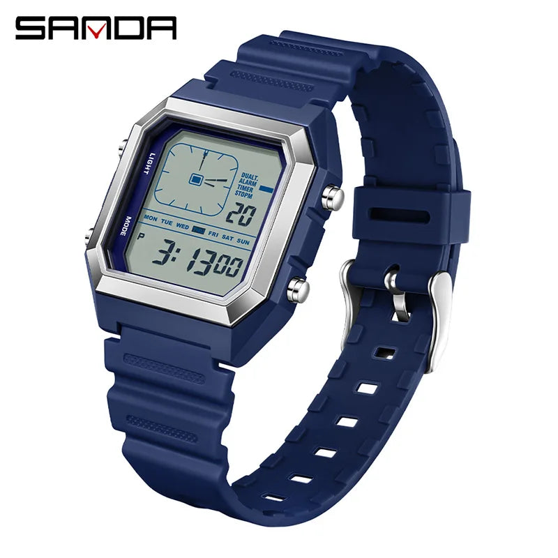 SANDA 6307 New Men's Digital Multifunctional Night Light Timer Calendar Outdoor Sports Waterproof Student Electronic Watch reloj