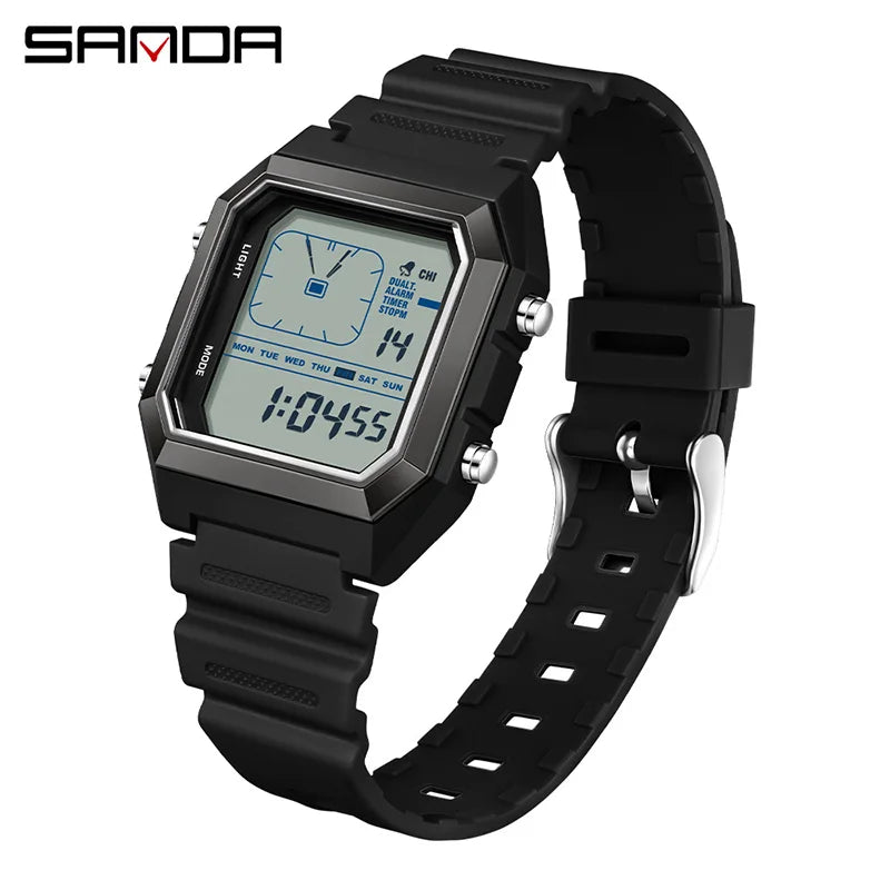 SANDA 6307 New Men's Digital Multifunctional Night Light Timer Calendar Outdoor Sports Waterproof Student Electronic Watch reloj