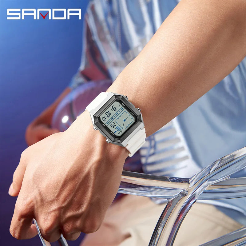 SANDA 6307 New Men's Digital Multifunctional Night Light Timer Calendar Outdoor Sports Waterproof Student Electronic Watch reloj