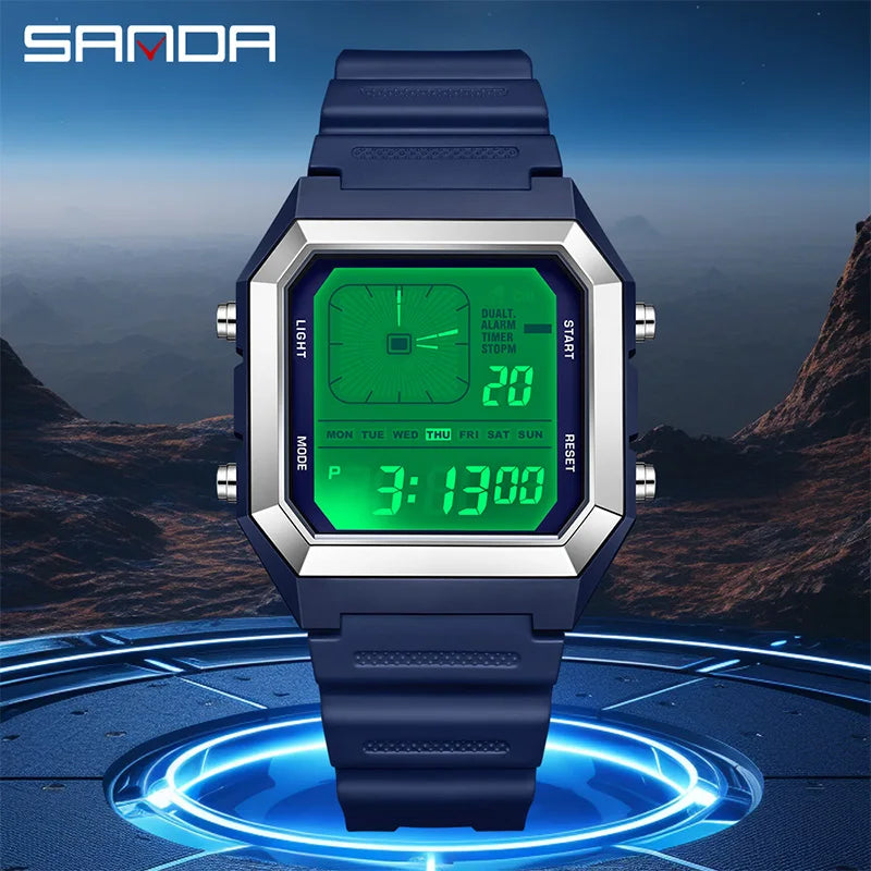 SANDA 6307 New Men's Digital Multifunctional Night Light Timer Calendar Outdoor Sports Waterproof Student Electronic Watch reloj