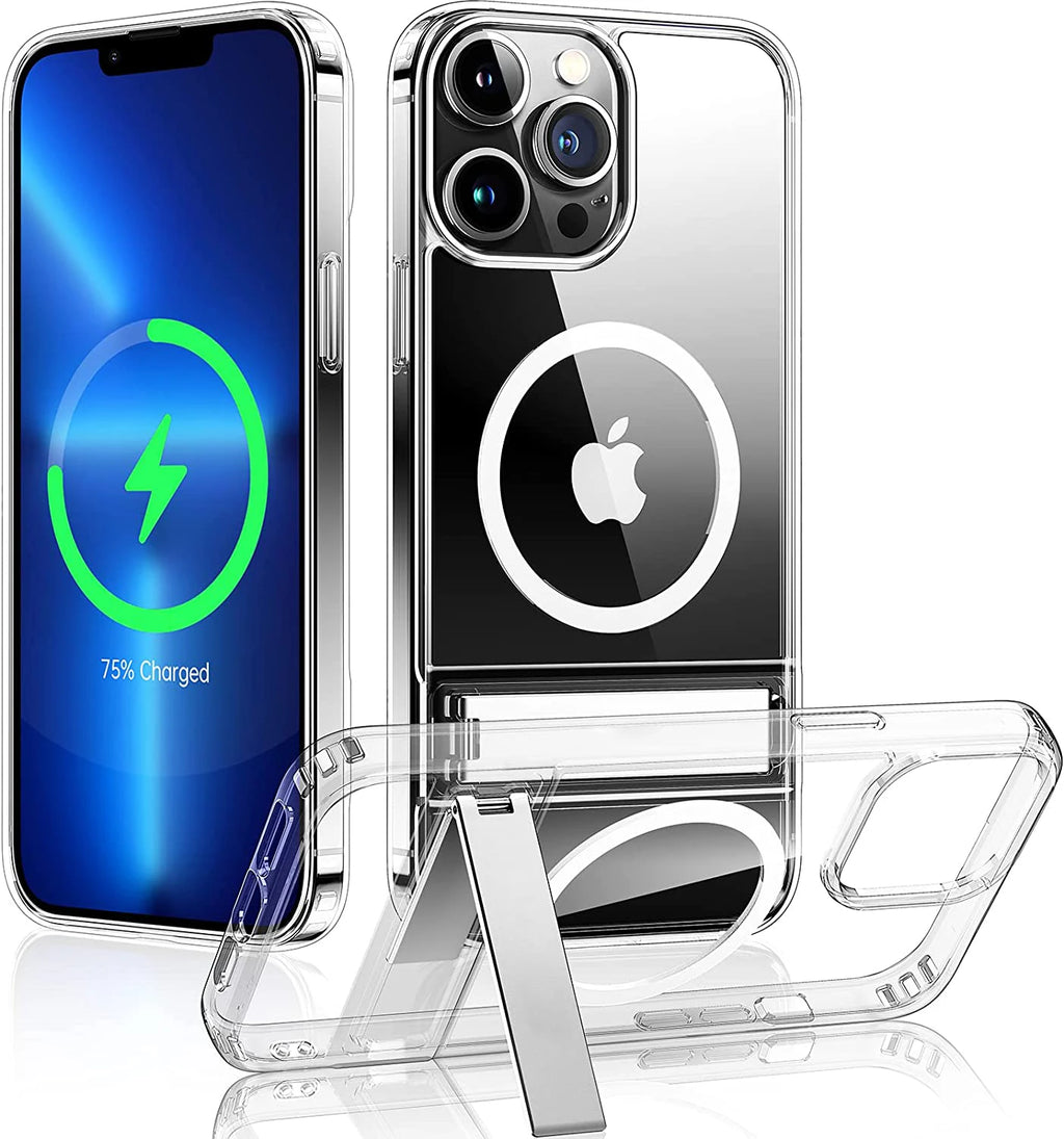 Stand Clear Magnetic Phone Case for iPhone 17 Pro Max Air 13 12 Mini 16 15 14 11 Cases with Kickstand Transparent Holder Cover