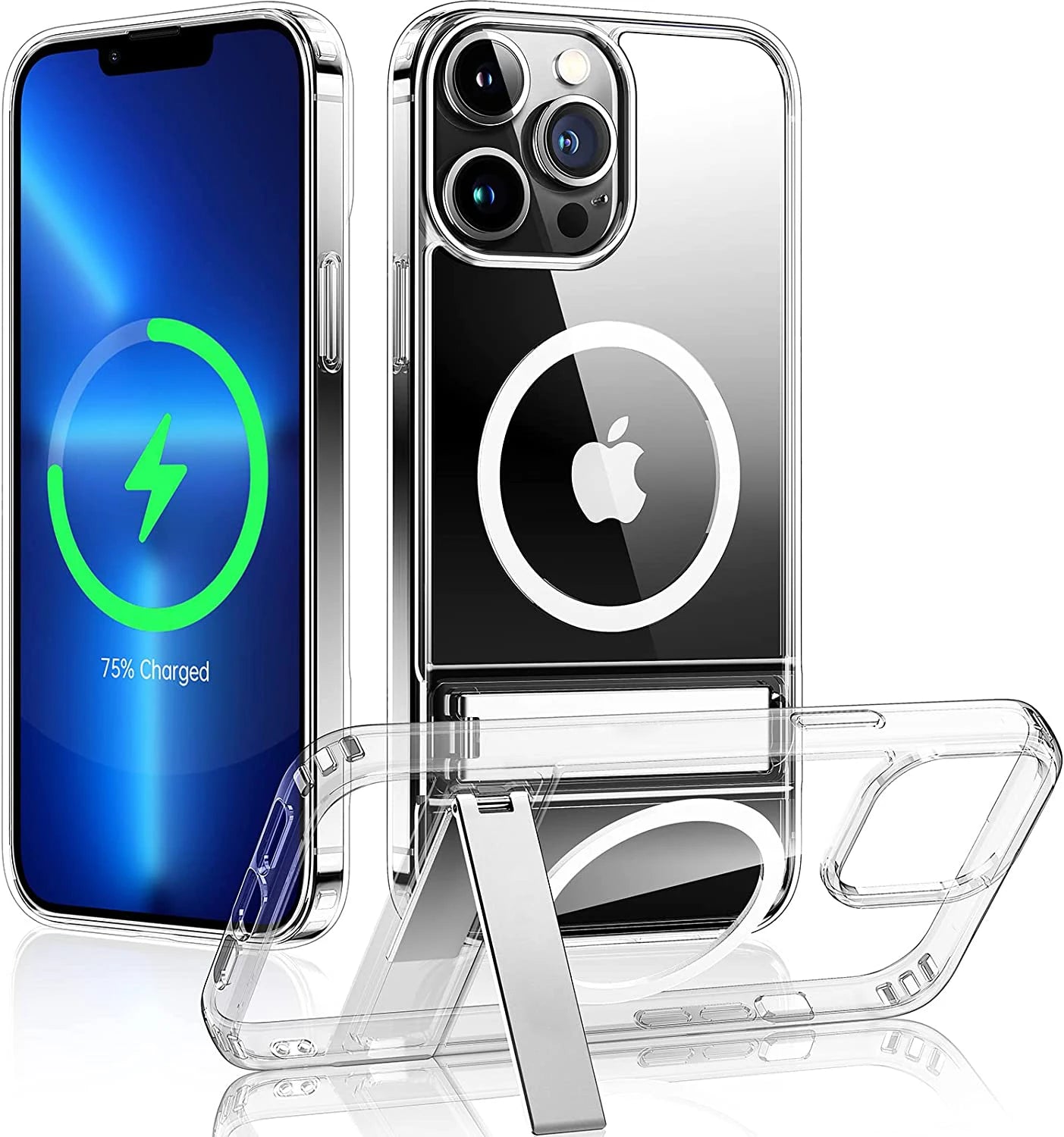 Stand Clear Magnetic Phone Case for iPhone 17 Pro Max Air 13 12 Mini 16 15 14 11 Cases with Kickstand Transparent Holder Cover