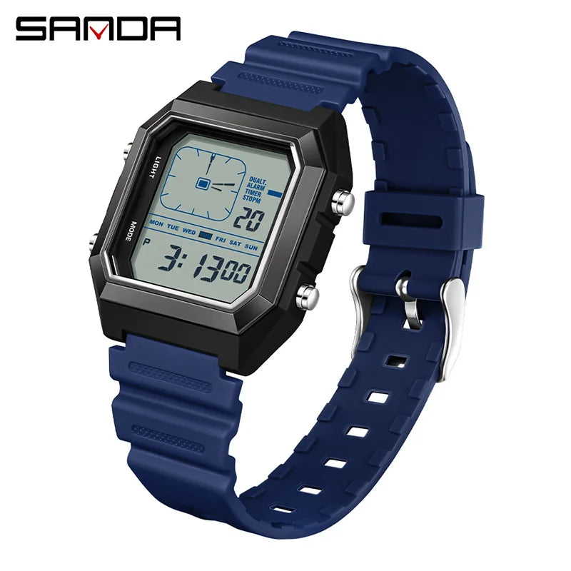 SANDA 6307 New Men's Digital Multifunctional Night Light Timer Calendar Outdoor Sports Waterproof Student Electronic Watch reloj