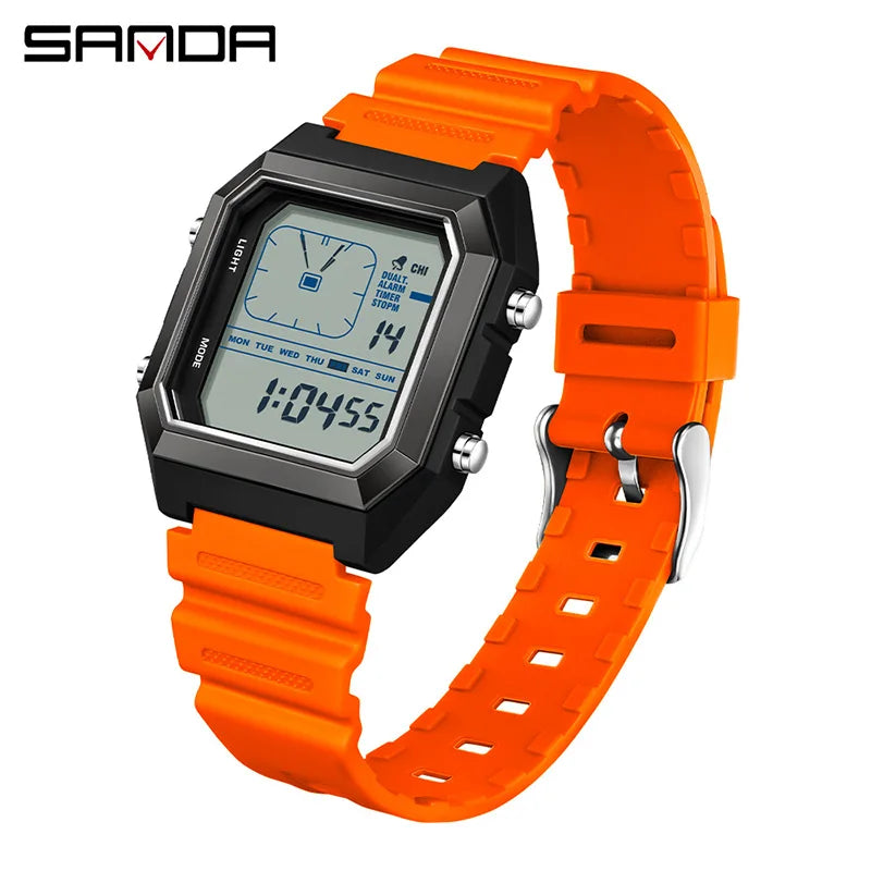 SANDA 6307 New Men's Digital Multifunctional Night Light Timer Calendar Outdoor Sports Waterproof Student Electronic Watch reloj