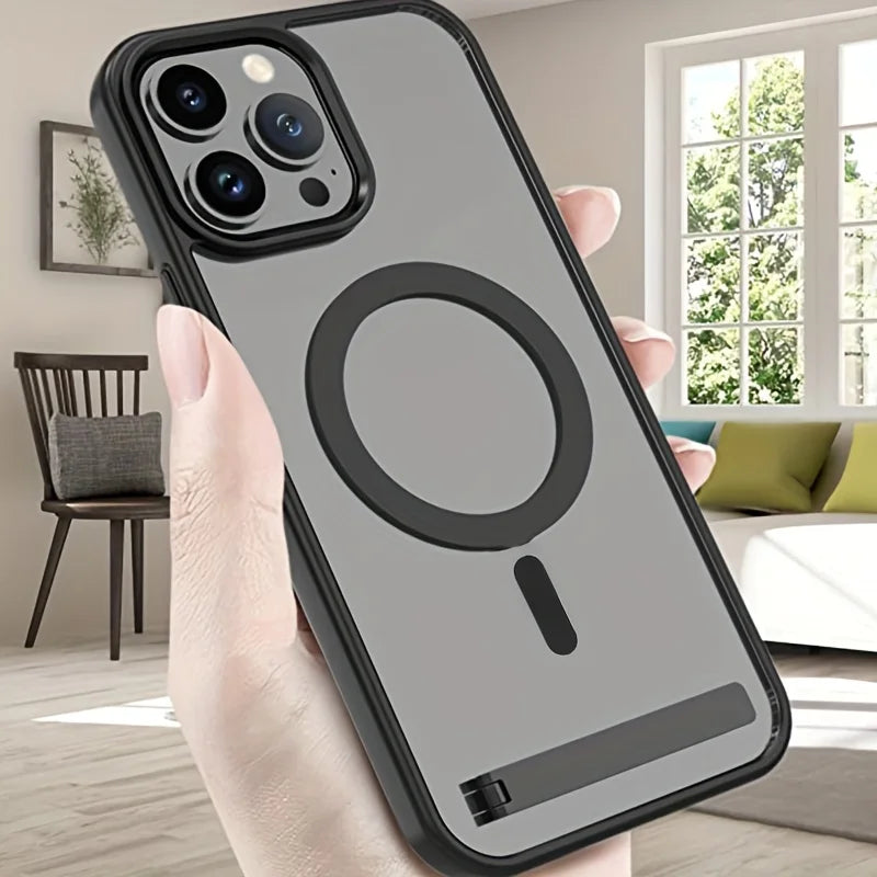 2 In 1 Magnetic Phone Case with Metal Kickstand for iPhone 15  Pro Max 14 Plus 13 11 12 Mini Slim Mobile Stand Cases Back Cover