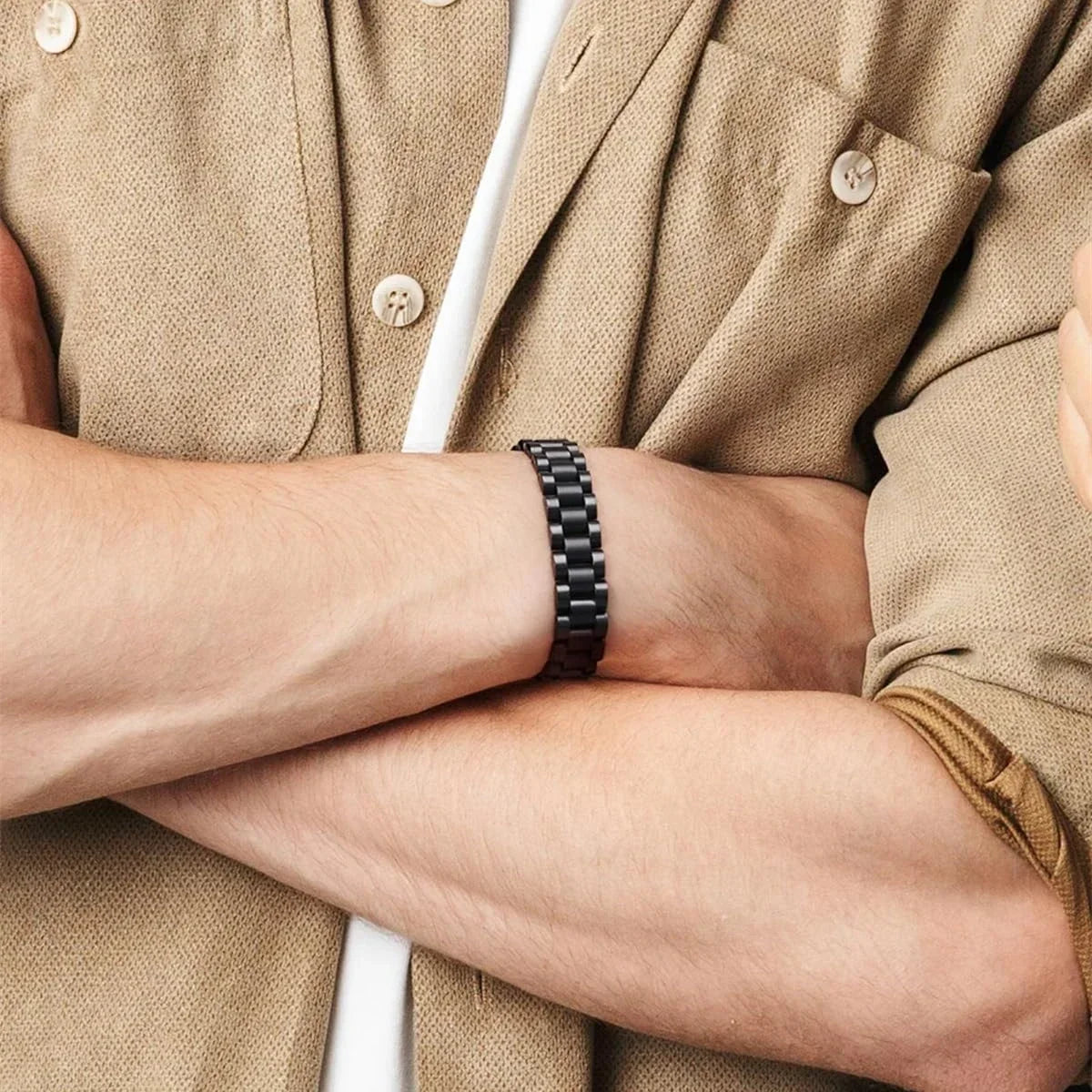 ARADOO Titanium Steel Watch Band Men's Bracelets Stainless Steel Magnetic Wristband Bracelet Gentlemen Jewelry Gifts